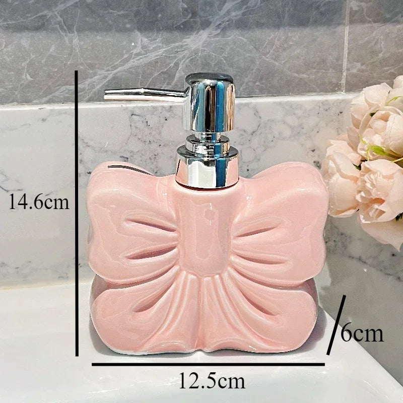 1pc, Ceramics Bowknot Lotion Press Bottle, Household Bathroom Shower Gel Bottle, Plastic Pump Head, Bathroom Liquid Dispenser - vue 9 sur 9