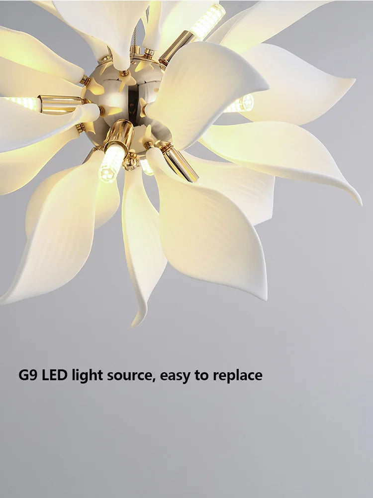 lustre carré en céramique avec pétales de fleurs suspendu - vue 6 sur 14