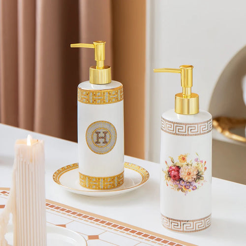WHYOU-Cermic Liquid Soap Dispensers, Lotion Bottle, Emulsion, Latex Hand Wish Bottles, Light Luxury Bathroom Accessories Set - vue 2 sur 13