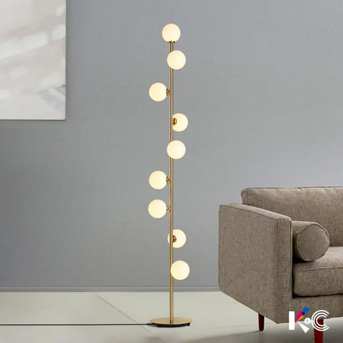 Lampadaire boule de verre blanc à 9 têtes