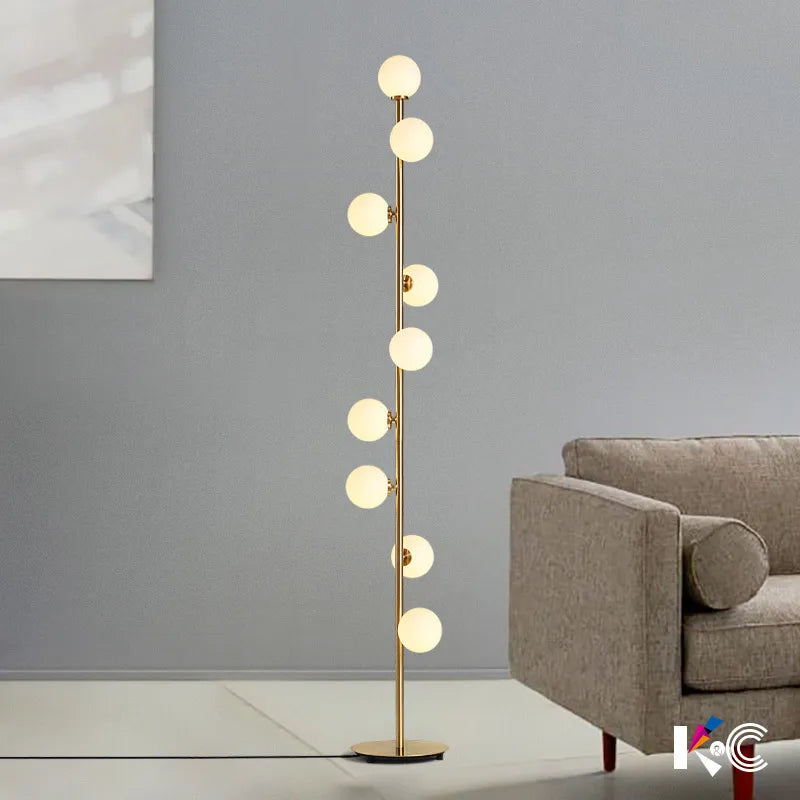 Lampadaire boule de verre blanc à 9 têtes - vue 2 sur 7