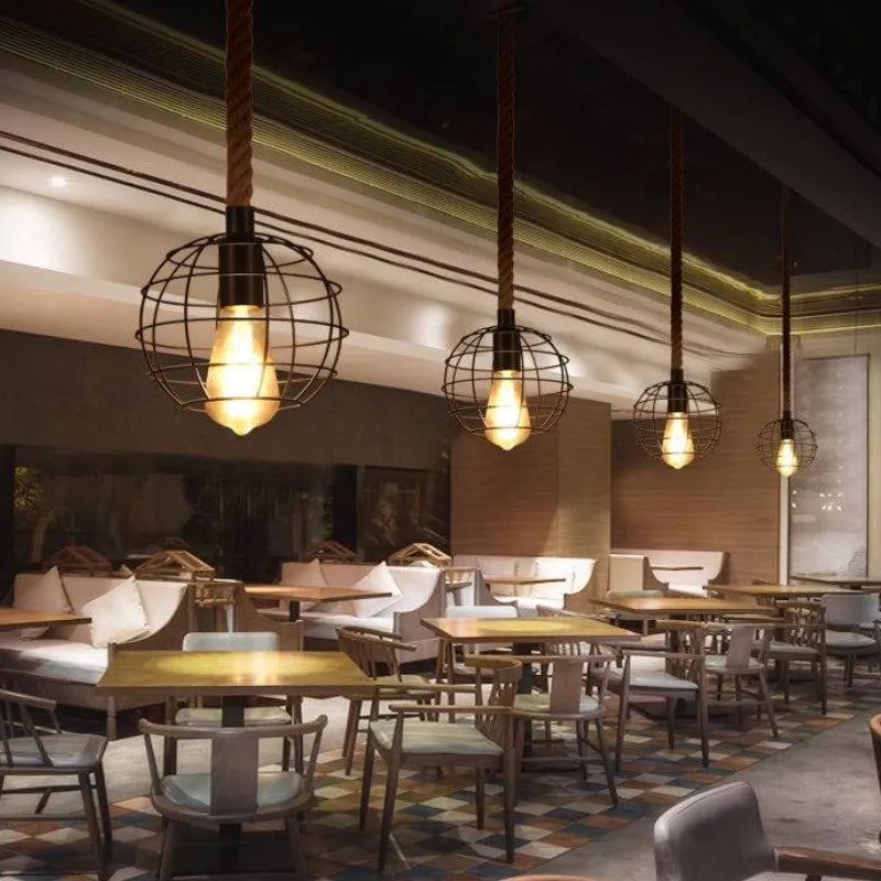 suspension industrielle en corde de chanvre pour décoration moderne - vue 6 sur 10