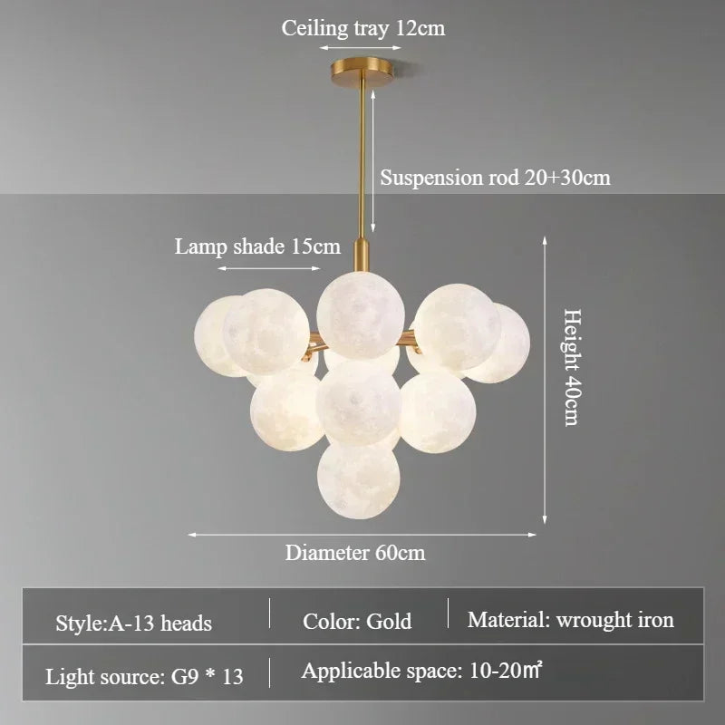 Modern Moon Bubble Pendant, Living Room Dining Room Home Decoration Lighting, LED Pendant - vue 9 sur 10