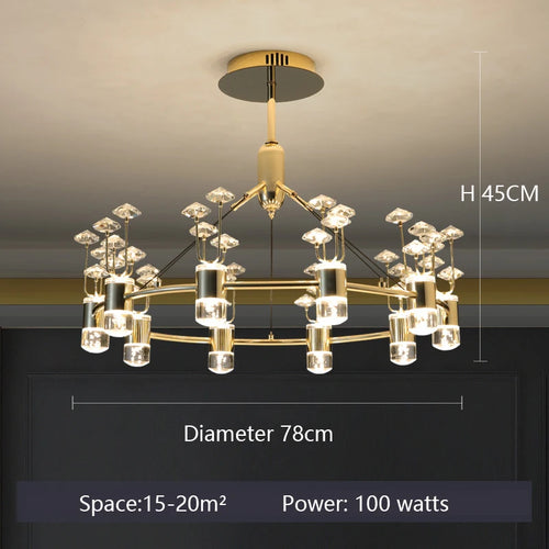 lustre long en cristal style européen avec branche simple en aluminium