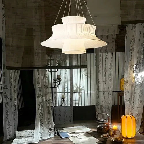 Modern minimalist fabric pendant light, living room dining room interior decoration, home decor, LED lighting fixtures - vue 5 sur 8