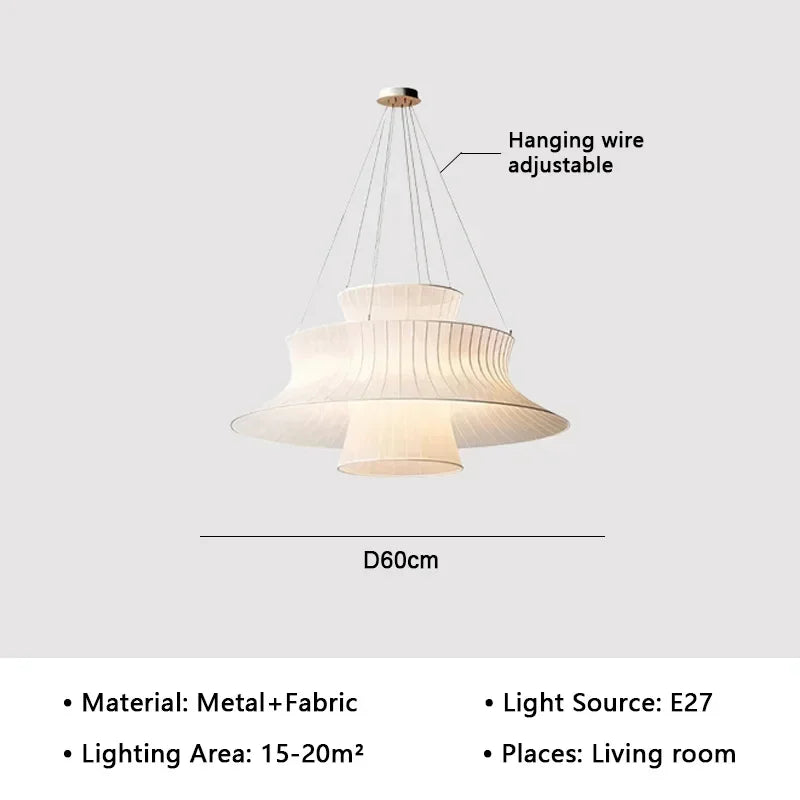 Modern minimalist fabric pendant light, living room dining room interior decoration, home decor, LED lighting fixtures - vue 8 sur 8