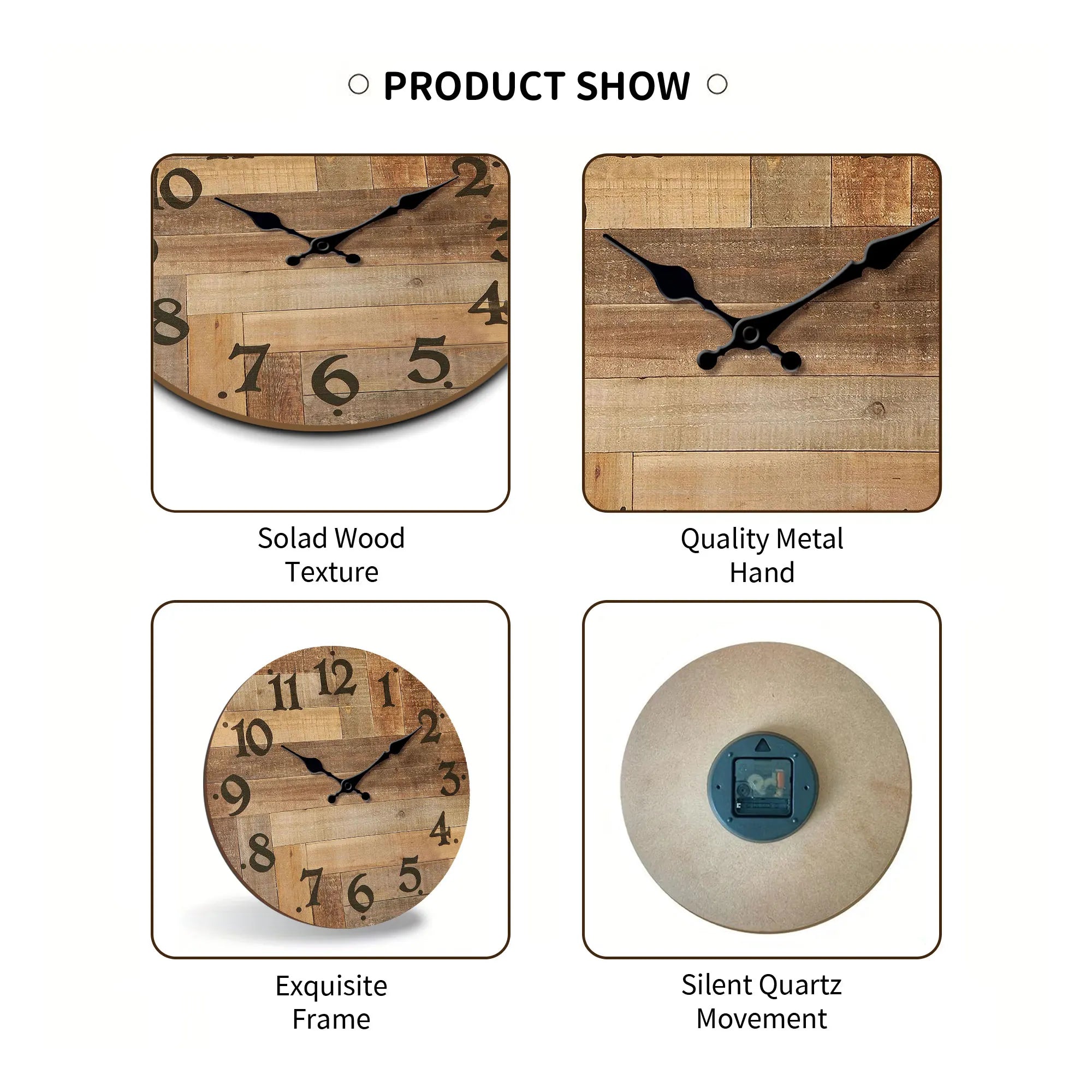 1pc Wooden veneer wall clock, Vintage style Brown wood texture design wall clock, round silent clock, suitable for living room b - vue 5 sur 7