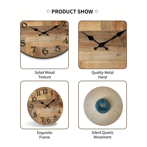 1pc Wooden veneer wall clock, Vintage style Brown wood texture design wall clock, round silent clock, suitable for living room b - vue 6 sur 7