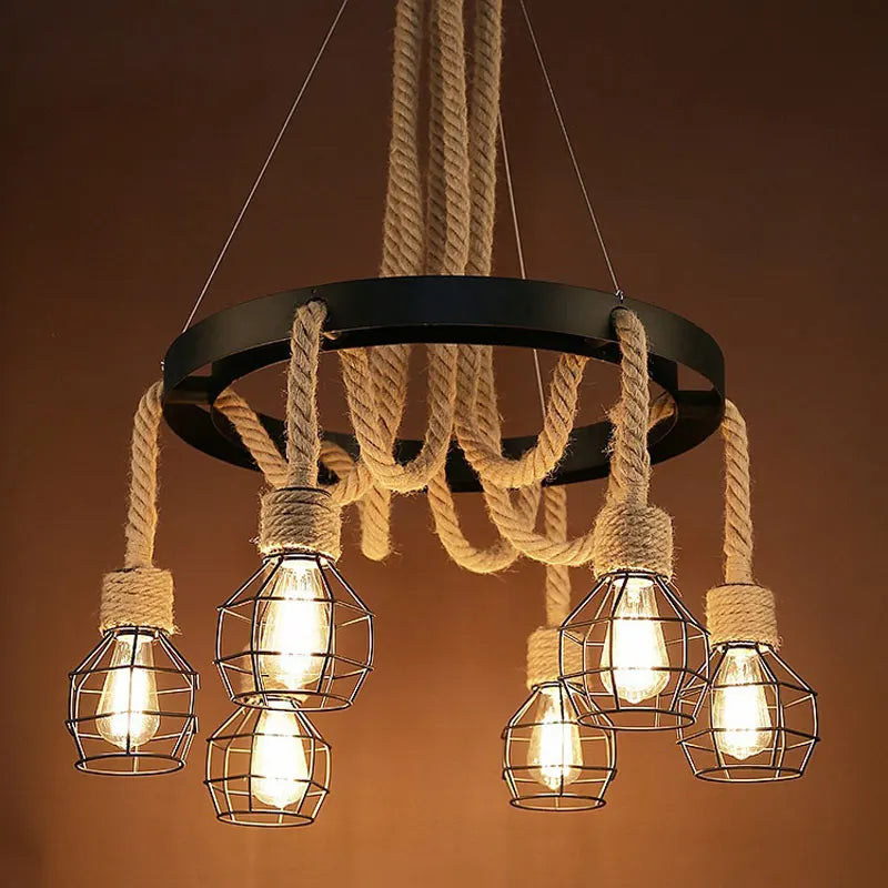 lustre rétro style industriel en corde de chanvre