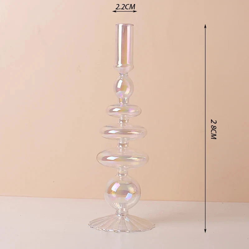 bougeoir en verre décoratif à rayures coniques pour événements festifs - vue 18 sur 30