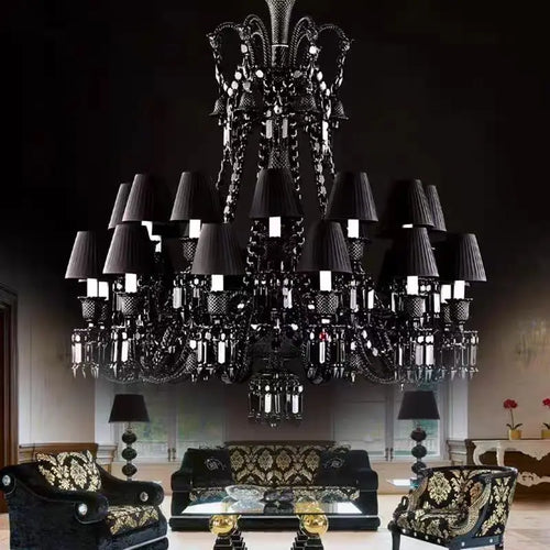 lustre en cristal noir européen avec lampe à bougie à led - vue 15 sur 16