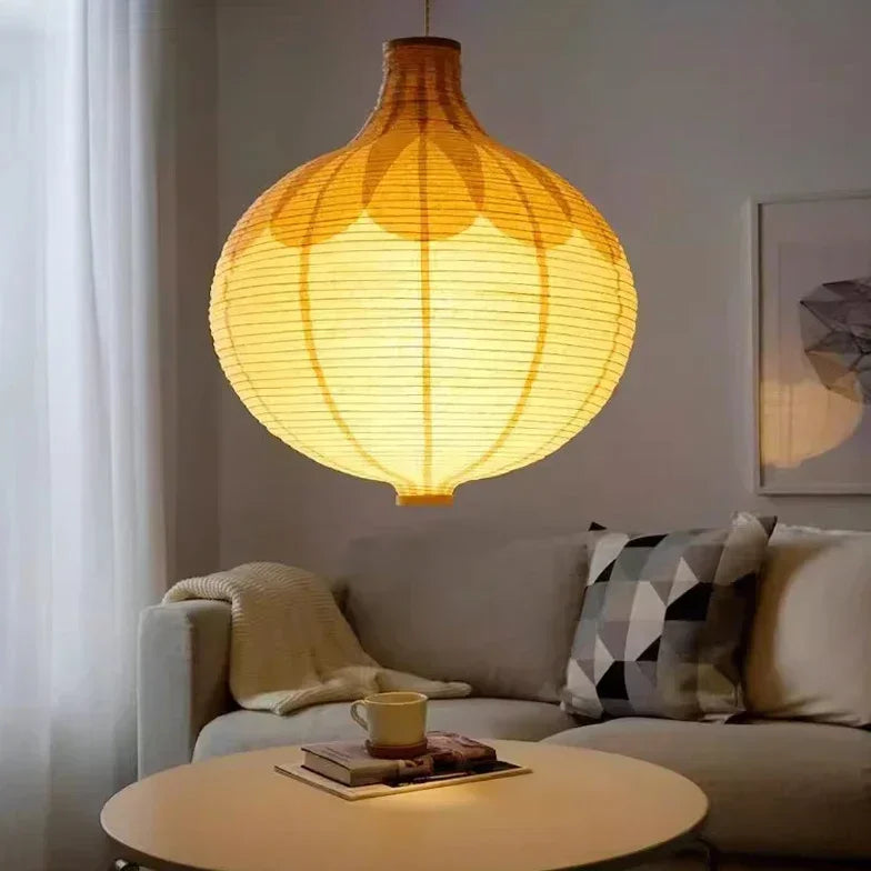 lustre en papier japonais ronde avec lumière décorative suspendue - vue 3 sur 7