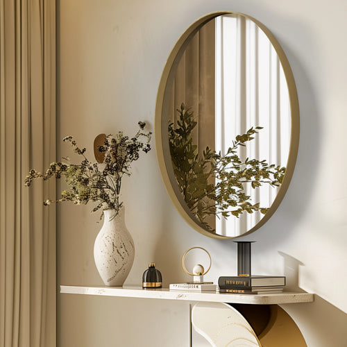 Oval Gold Bathroom Mirror, Gold Framed Mirror for Wall, Metal Frame Gold Circle Mirror Decorative - vue 4 sur 7