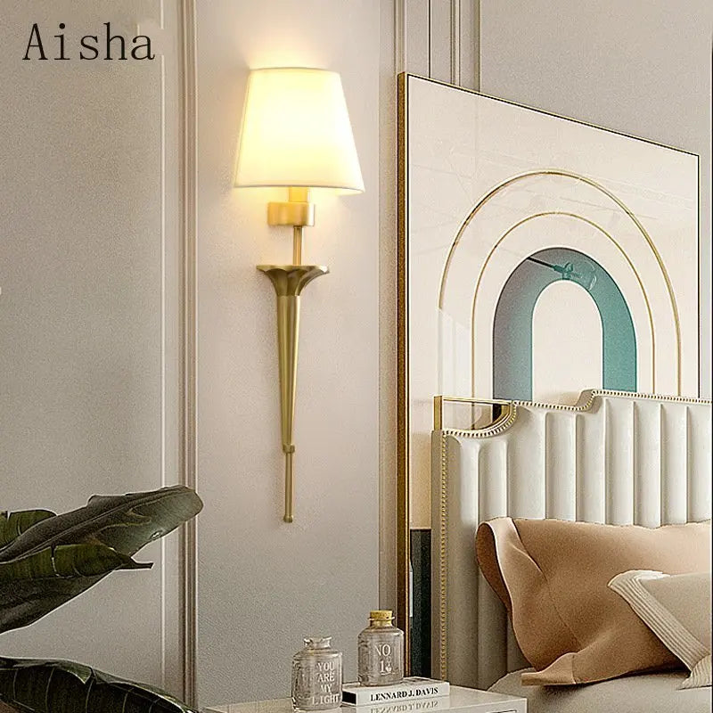 Minimalist copper fabric wall lamp for luxury interior decoration - vue 3 sur 7
