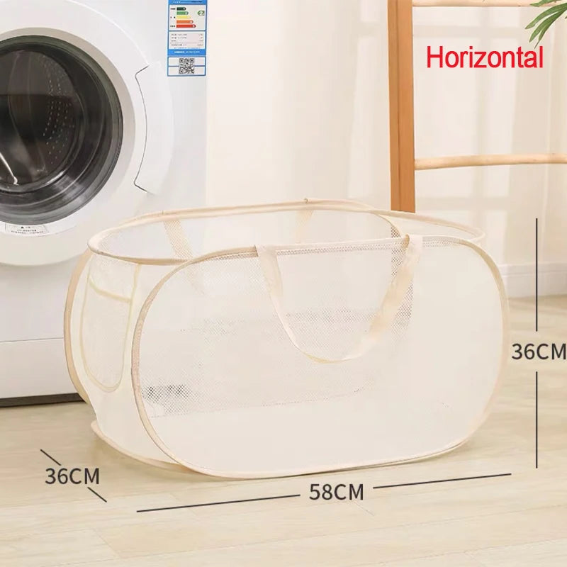 Foldable Mesh Storage Basket for Home and Bathroom,Shower Laundry Bag,Dirty Clothes Bag,Portable Business Travel,No Partition - vue 10 sur 14