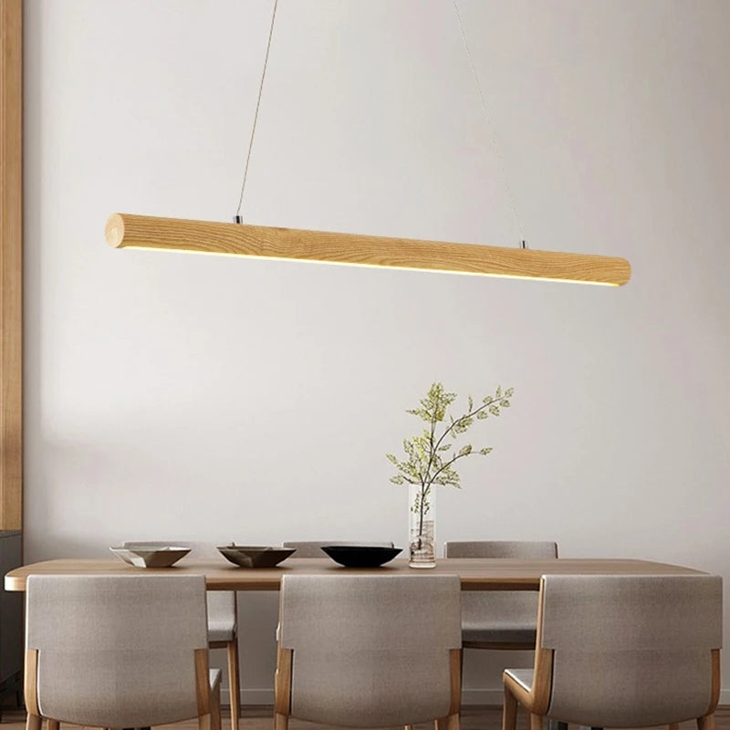 lampe de suspension ronde en bois massif nordique avec led - vue 6 sur 7