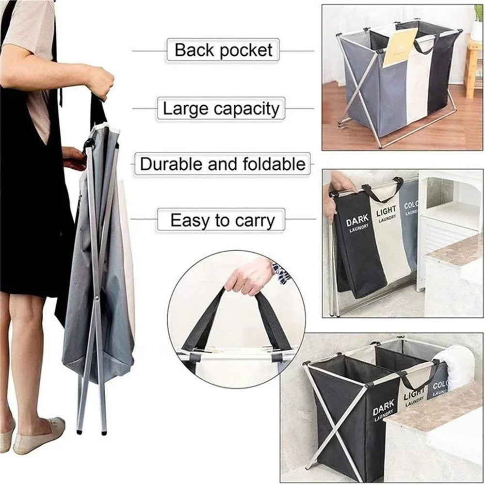 panier à linge pliable trois compartiments pour vêtements sales - vue 4 sur 9