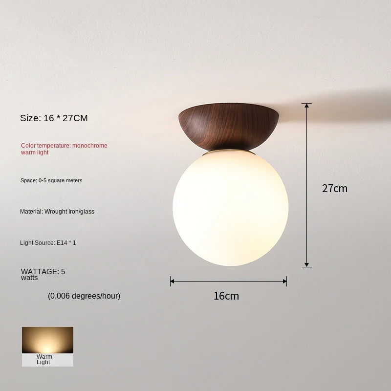 Plafonnier moderne LED en bois arrondi design - vue 9 sur 10