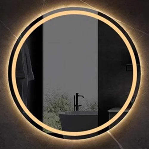 31-inch Round Smart Makeup Mirror, Homestand Oval with Light Backlight Tri-color Touch Fog Removal Wall Hanging Bathroom Mirror - vue 5 sur 7