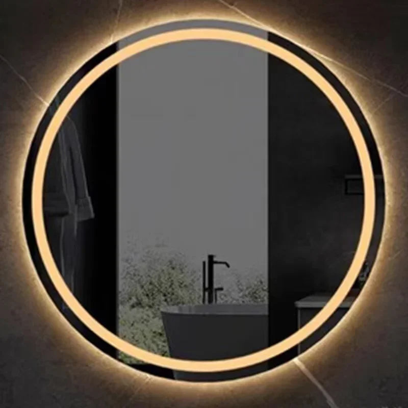 31-inch Round Smart Makeup Mirror, Homestand Oval with Light Backlight Tri-color Touch Fog Removal Wall Hanging Bathroom Mirror - vue 4 sur 7