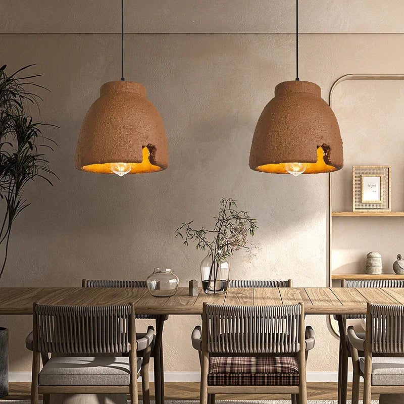 Nordique Wabi Sabi E27 Led lustres salle à manger lampes suspendues Lustre argile suspension lampe décor à la maison Loft luminaires suspendus - vue 3 sur 8
