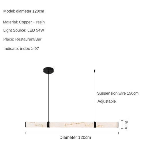 Modern Minimalist All Copper Light Luxury Resin Dining Table Island, High-end Long Strip Straight Line Lighting Decorative Lamp - vue 8 sur 12