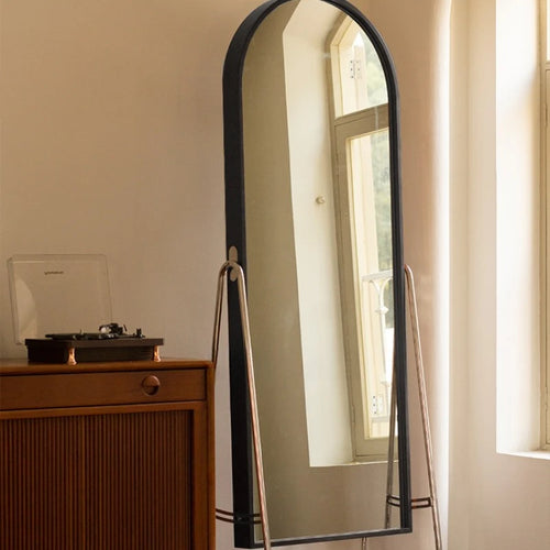 Adjustable solid wood full body mirror, magazine bookshelf mirror, floor standing retro with wheel fitting mirror - vue 3 sur 18