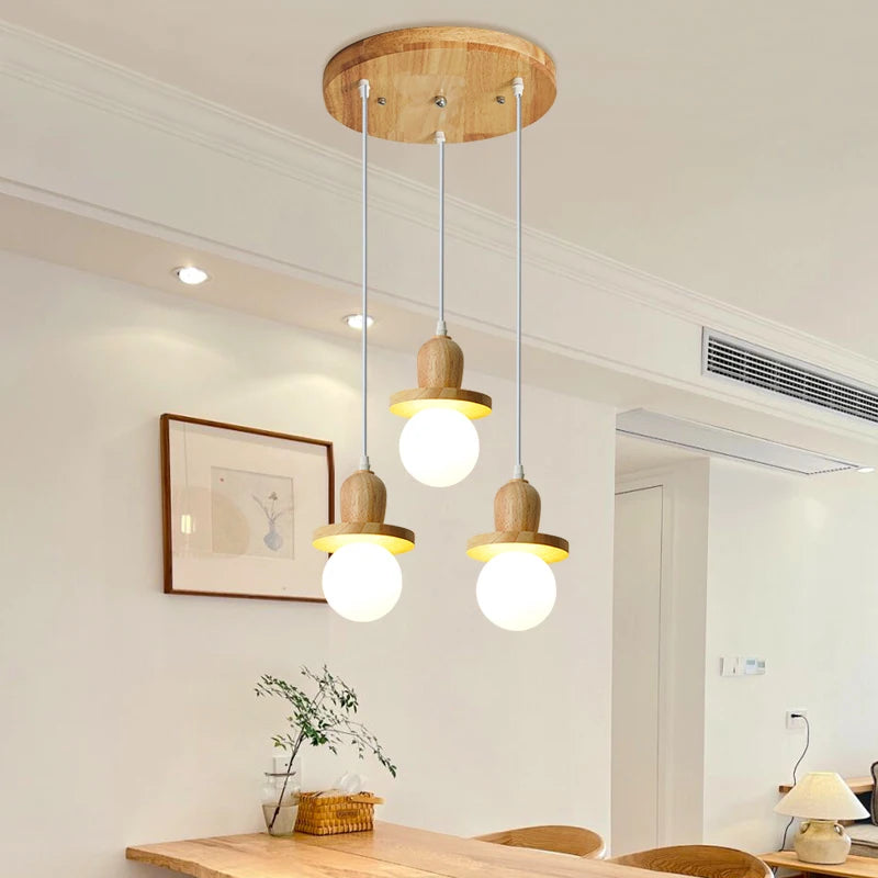 lustre en bois solide style nordique avec trois têtes - vue 4 sur 10