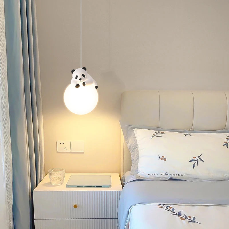 Résine Panda lampes suspendues chambre d'enfants suspension chambre chevet lustre pour bébé enfants crèche école Panda lumière - vue 4 sur 7