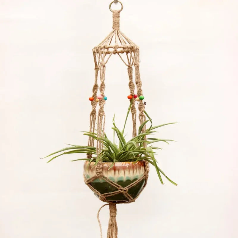 panier suspendu en corde de chanvre pour plantes décoratives - vue 8 sur 16