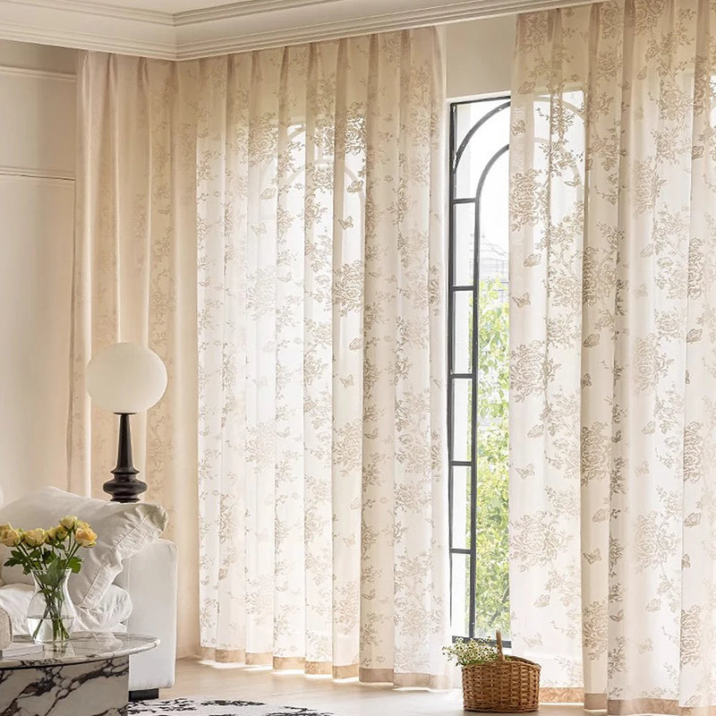 Voilage tulle floral romantique pour salon chambre fenetre