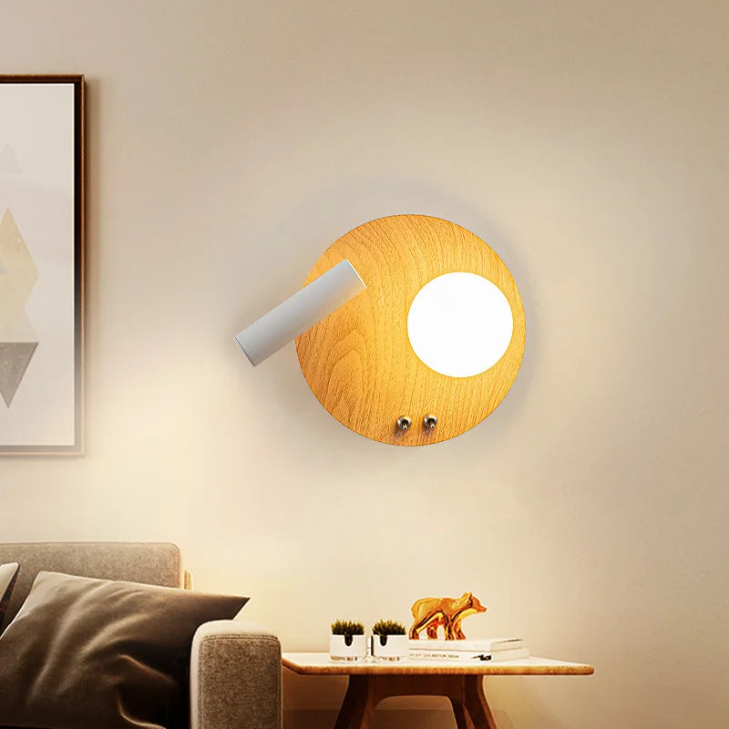 applique murale led en bois massif simple lampe décorative d'étude à haricots magiques - vue 5 sur 12