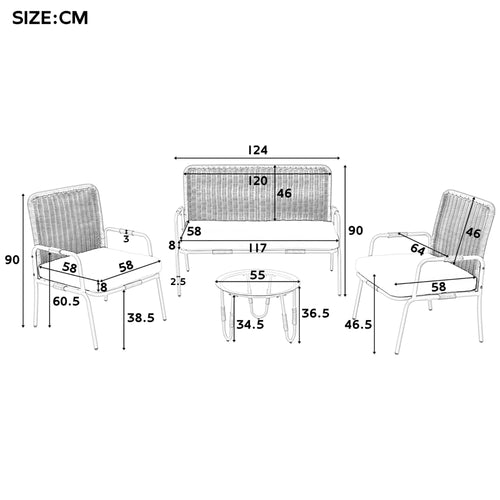 Poly Rattan Furniture Set with Armchair, Coffee Table &amp; Cushions, Removable and Washable Fabric Cover Garden Furniture Set - vue 7 sur 7