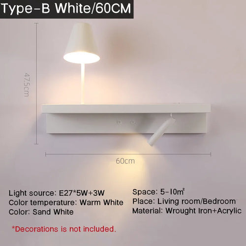 Rotating wall light with shelf and spotlight switch for decoration - vue 15 sur 14