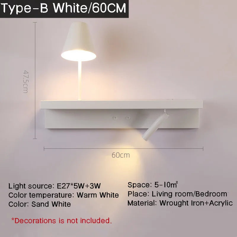 Rotating wall light with shelf and spotlight switch for decoration - vue 14 sur 14