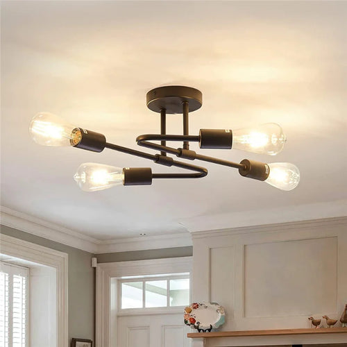 Black ceiling light with 4 rounded arms - vue 2 sur 7