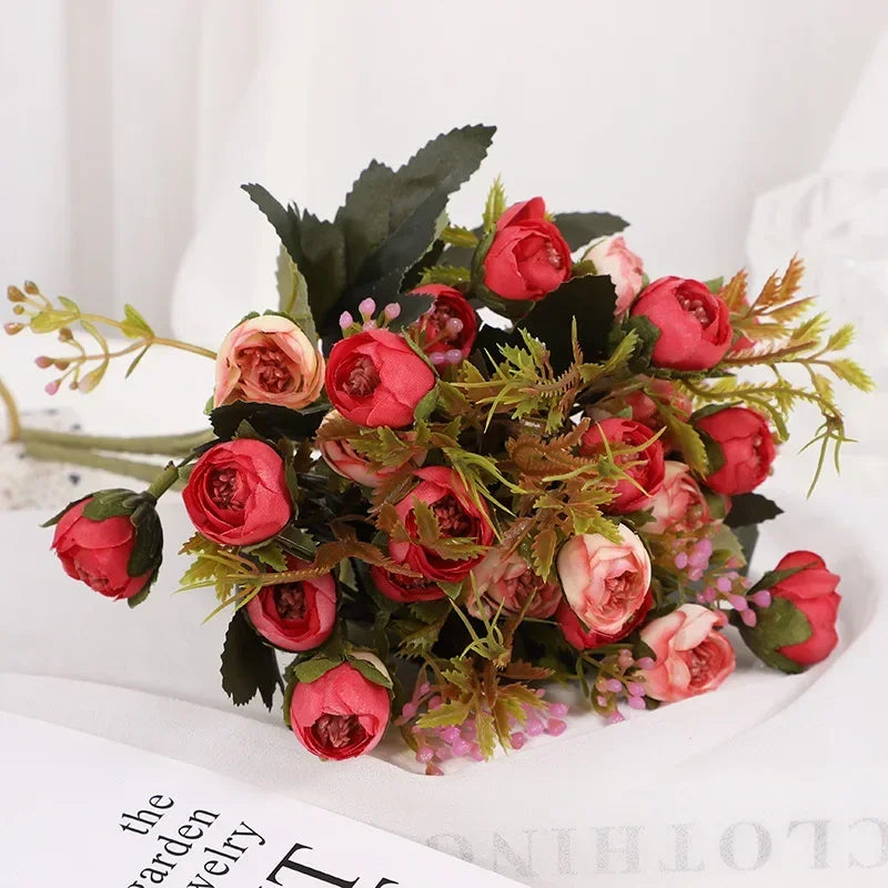 fleurs artificielles en soie bouquet de camélia décoratif - vue 3 sur 11