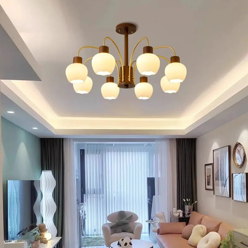 Walnut Color Wooden Glass, Wabi-sabi Modern Vintage style, chandelier lights for Living room, Bedroom, Dining room, Study