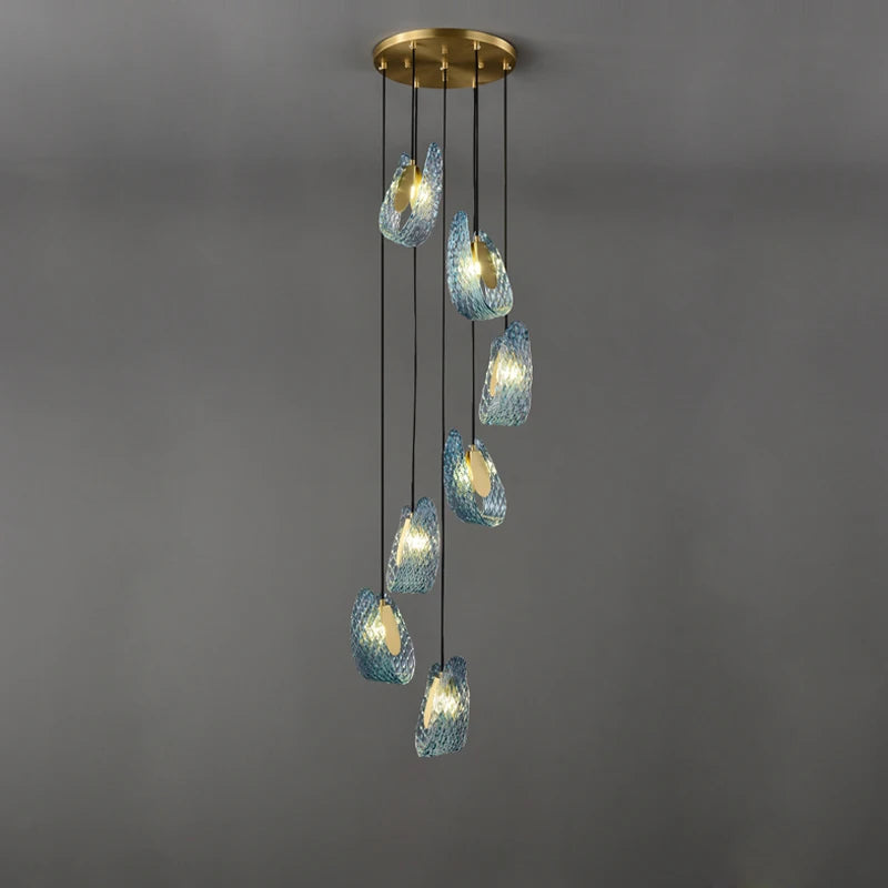 lustre art déco en cuivre et bleu pour intérieur élégant - vue 3 sur 21