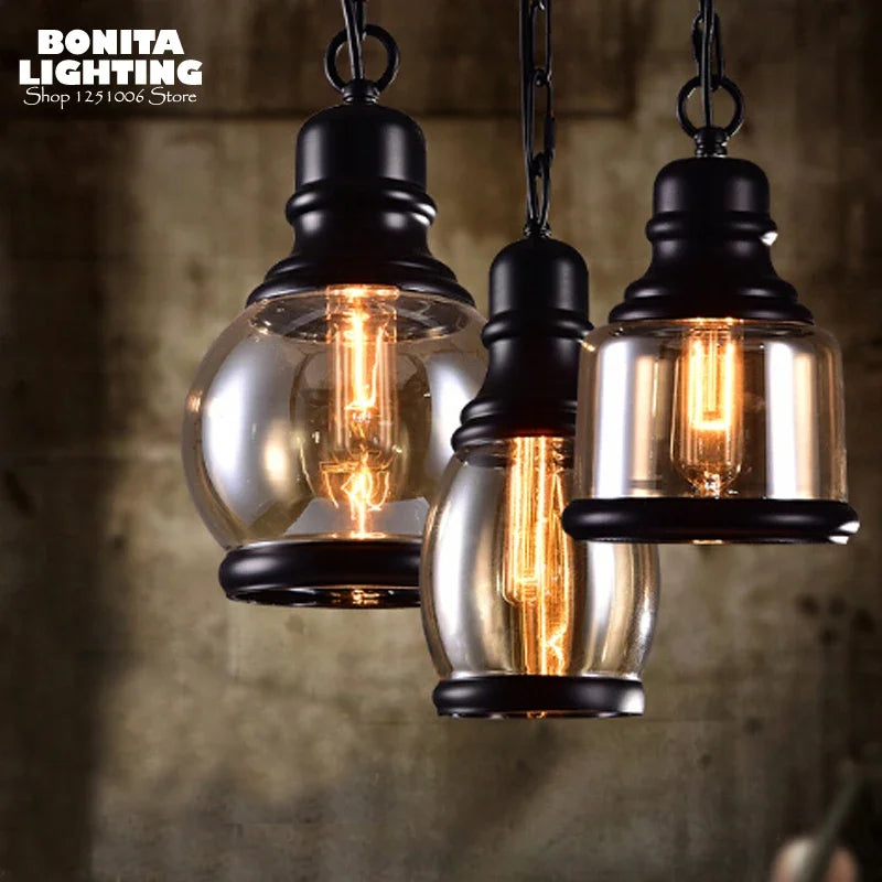 suspension industrielle rétro en verre ambré avec corde de chanvre - vue 2 sur 6