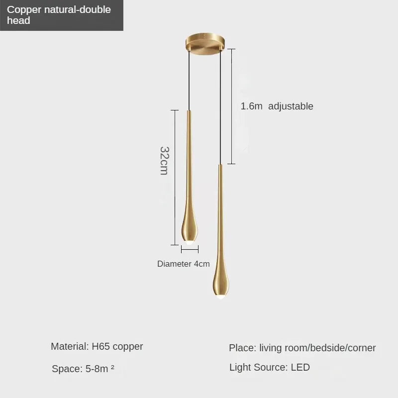 suspension moderne en forme de goutte d'eau en cuivre décoratif - vue 10 sur 10