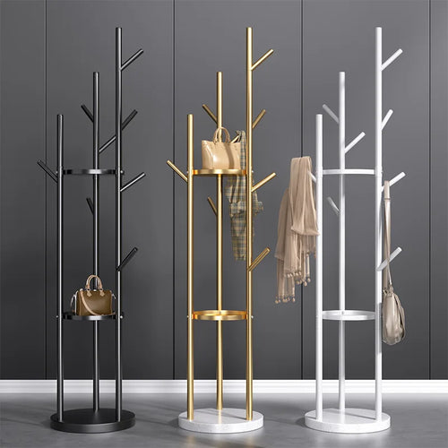 Marble Metal Clothes Coat Rack Clothing Rack Stand 3 Storage Shelves and Hooks, Enterway Hall Tree for Hanging Jackets, Hats,Bag - vue 2 sur 6