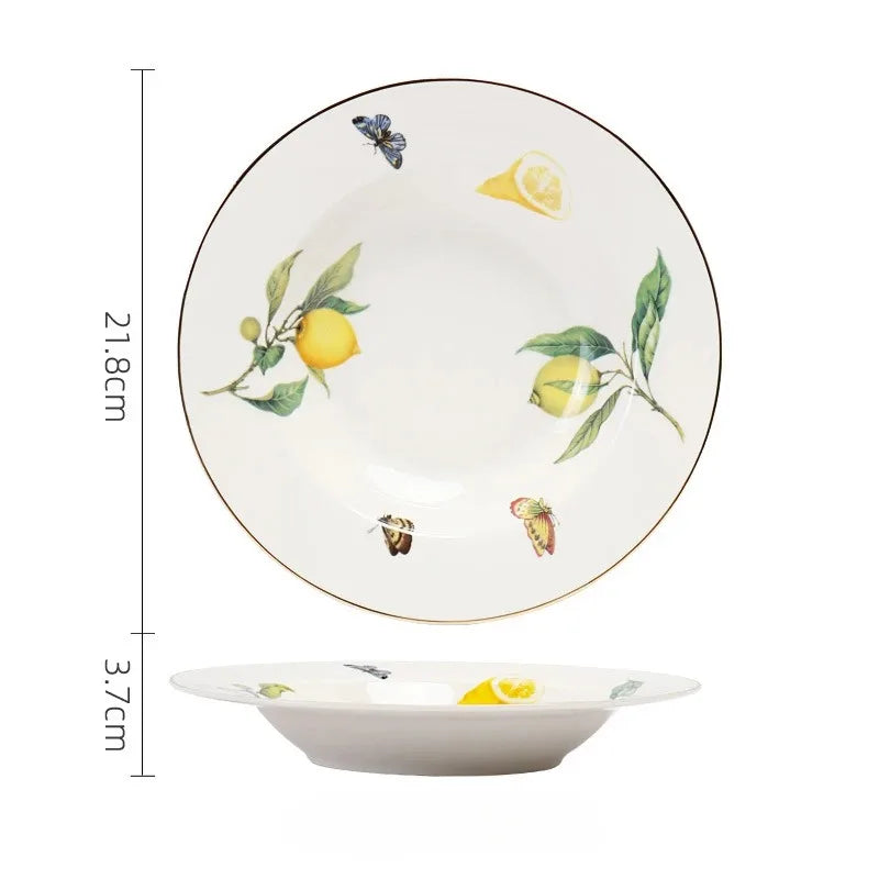 Assiette ceramique style europeen motif citron elegante