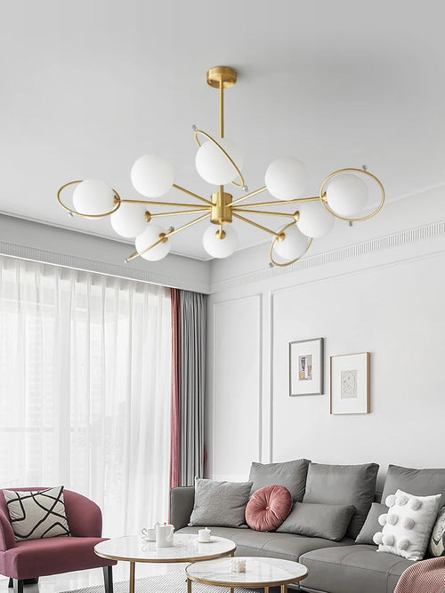 Modern copper chandelier with minimalist glass decor - vue 2 sur 9