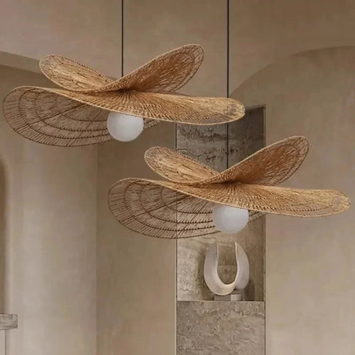 Wabi sabi style pendant light, rattan woven light, dining room home decoration, bedroom living room pendant light - vue 3 sur 15