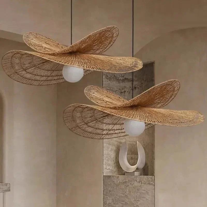 Wabi sabi style pendant light, rattan woven light, dining room home decoration, bedroom living room pendant light - vue 2 sur 15
