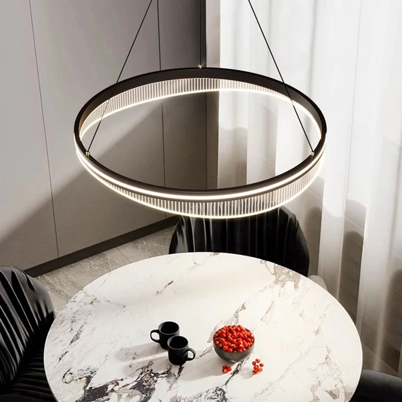 lustre led moderne rond noir intérieur pour éclairage salon - vue 6 sur 7