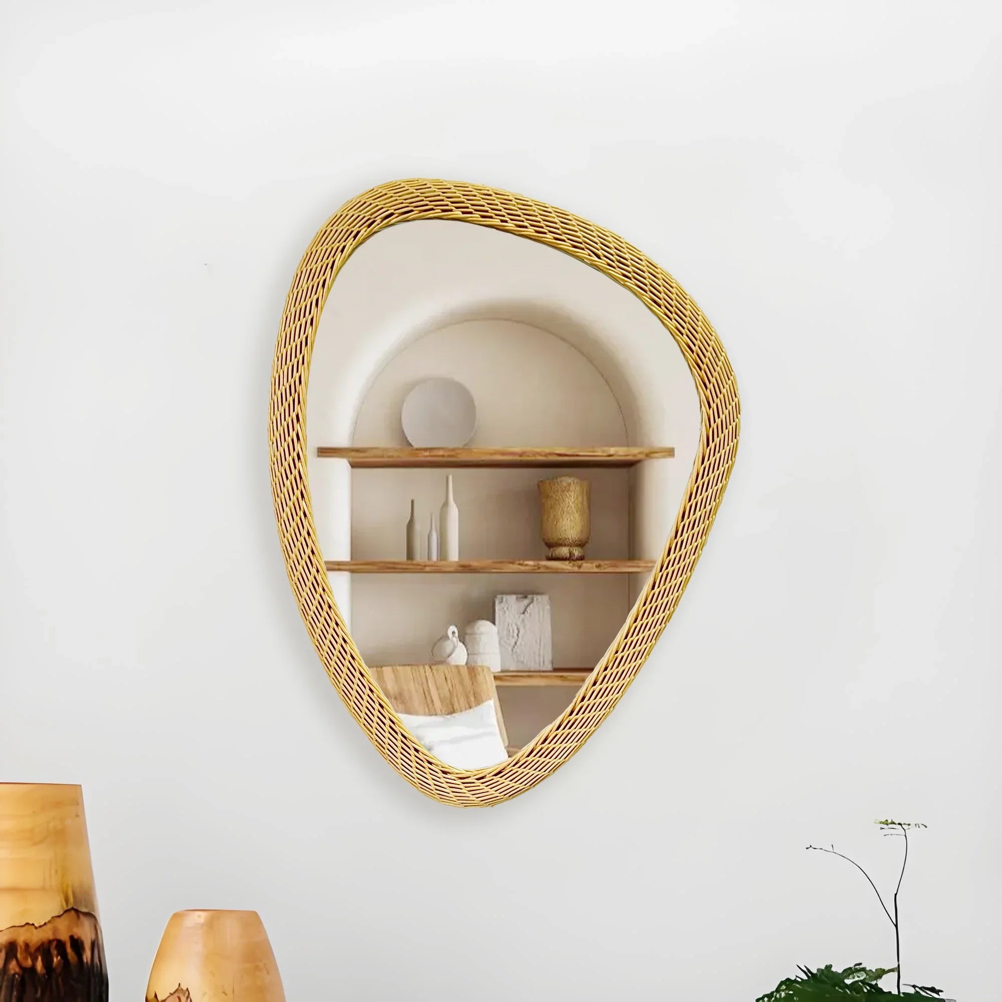 miroir bohème tissé en rotin fait main décoration artisanale - vue 4 sur 6