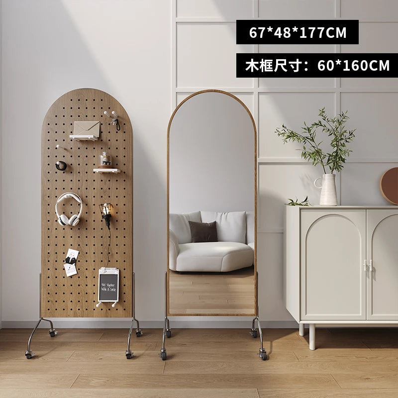 Adjustable solid wood full body mirror, magazine bookshelf mirror, floor standing retro with wheel fitting mirror - vue 12 sur 18