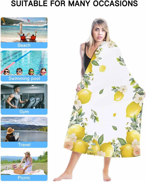 Serviette de bain microfibre citron floral plage absorbante